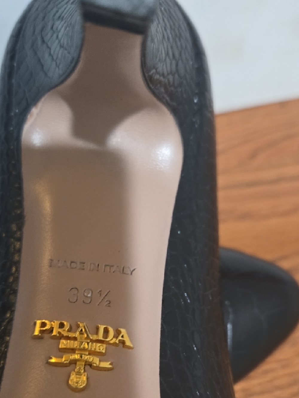 Prada Black Croc-Embossed Pointed Pumps - Picture 4 of 12